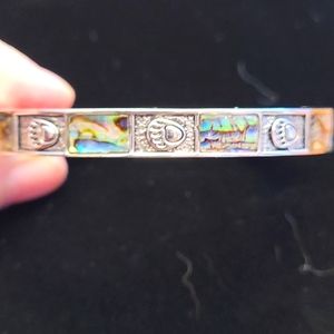 Abalone hinged bracelet Silver Tone